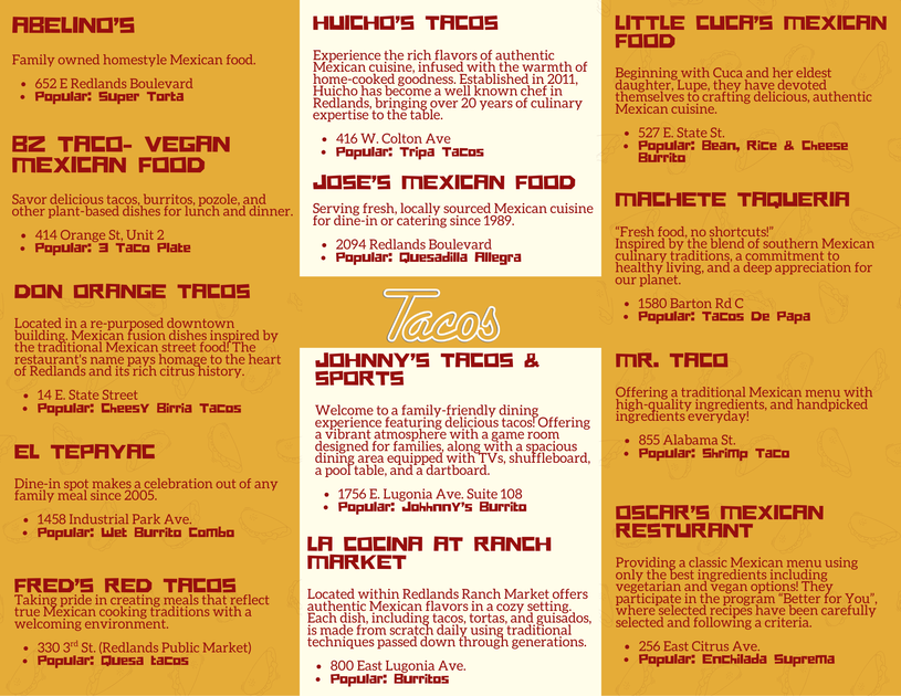 Redlands Taco Tour Brochure