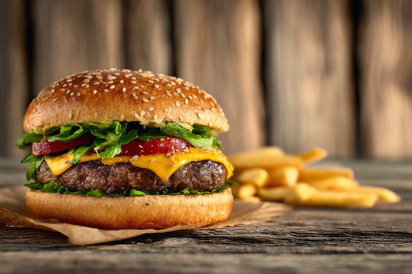gourmet burger and fries