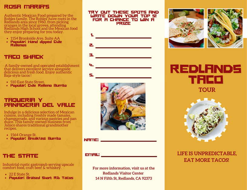Redlands Taco Tour Brocure