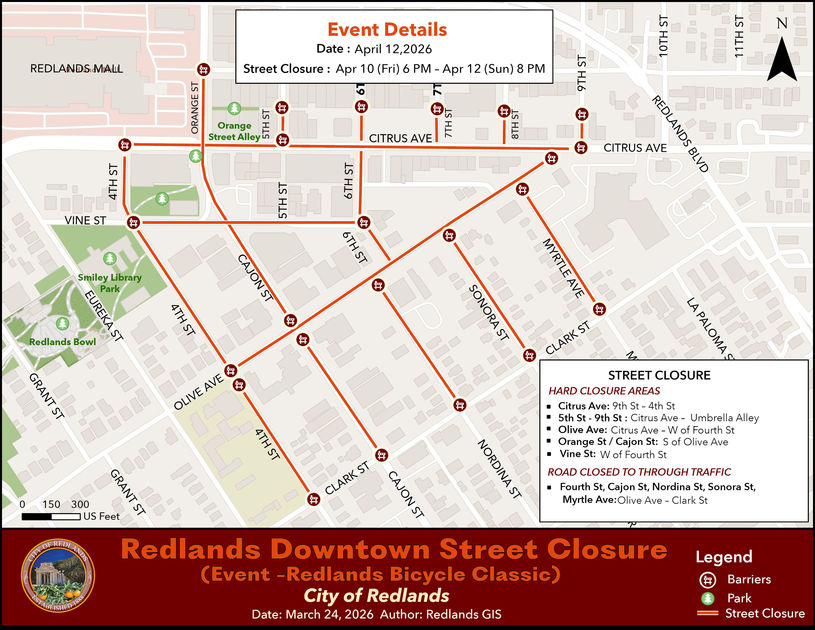 Redlands Bicycle Classic Street Closures