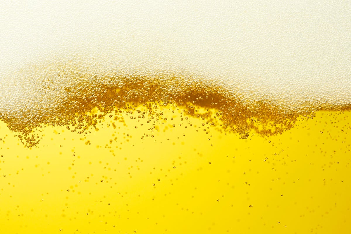 a close up photo of a pale ale and its foam