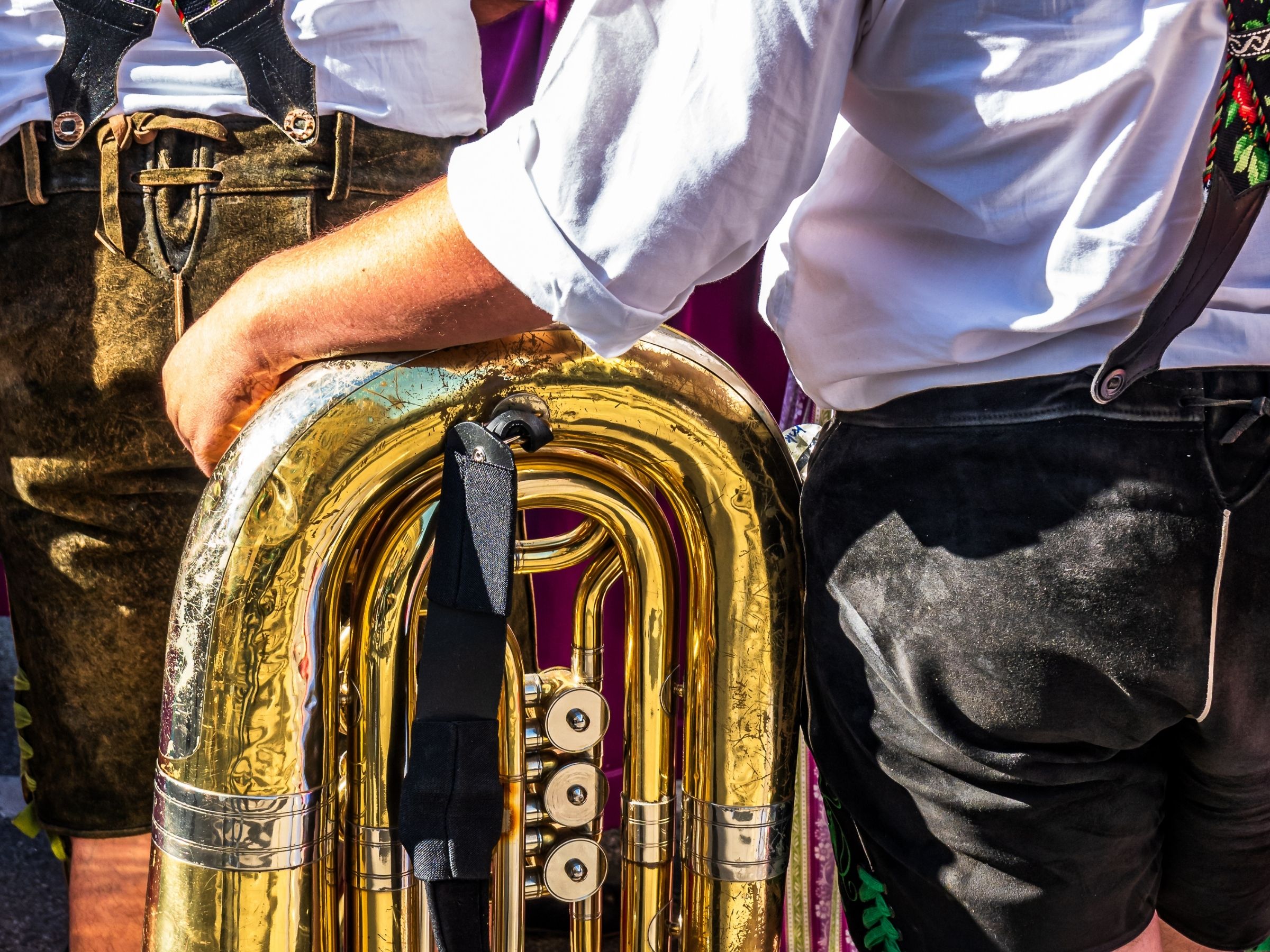 close up of a polka band and tuba