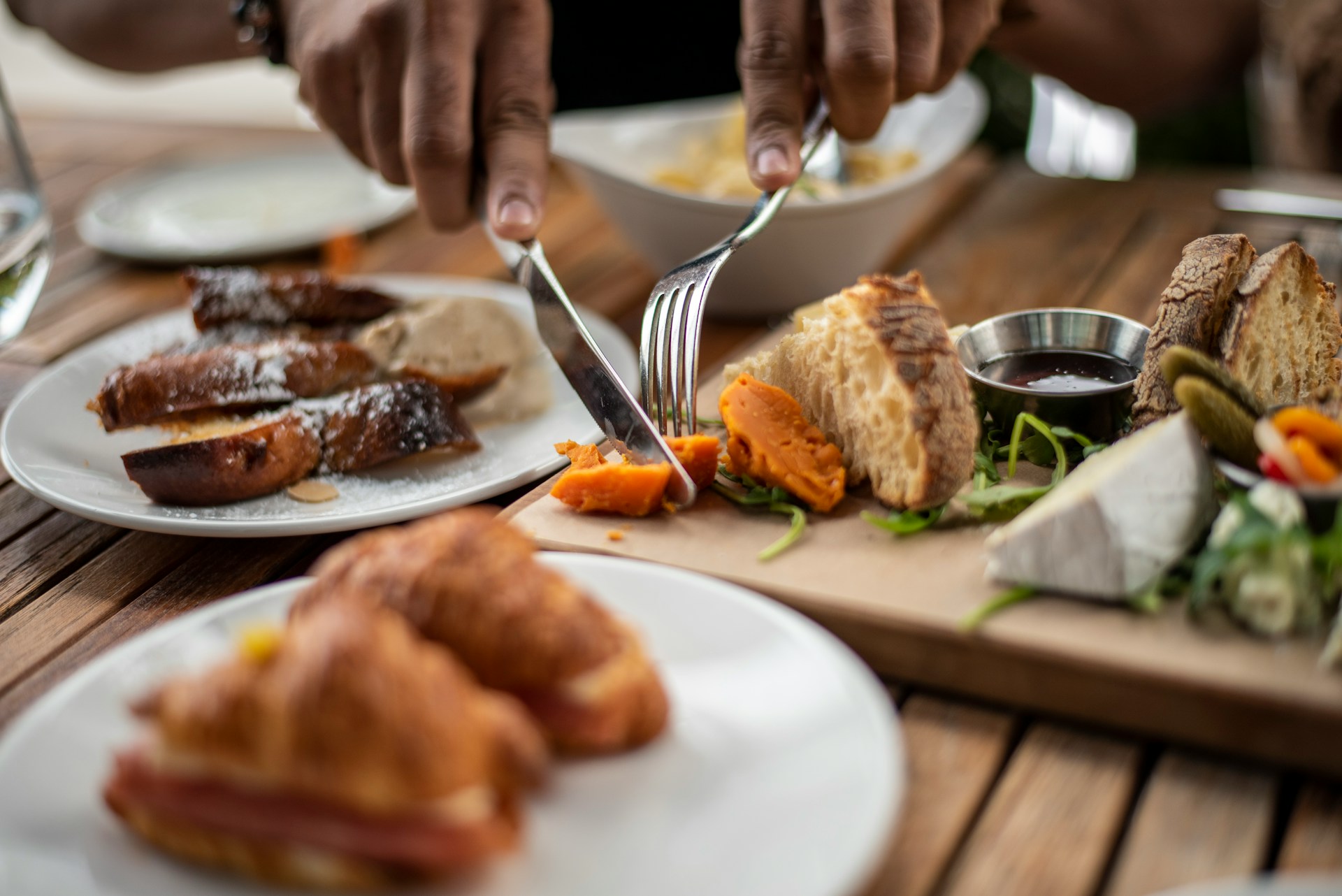 restaurant table multiple dishes