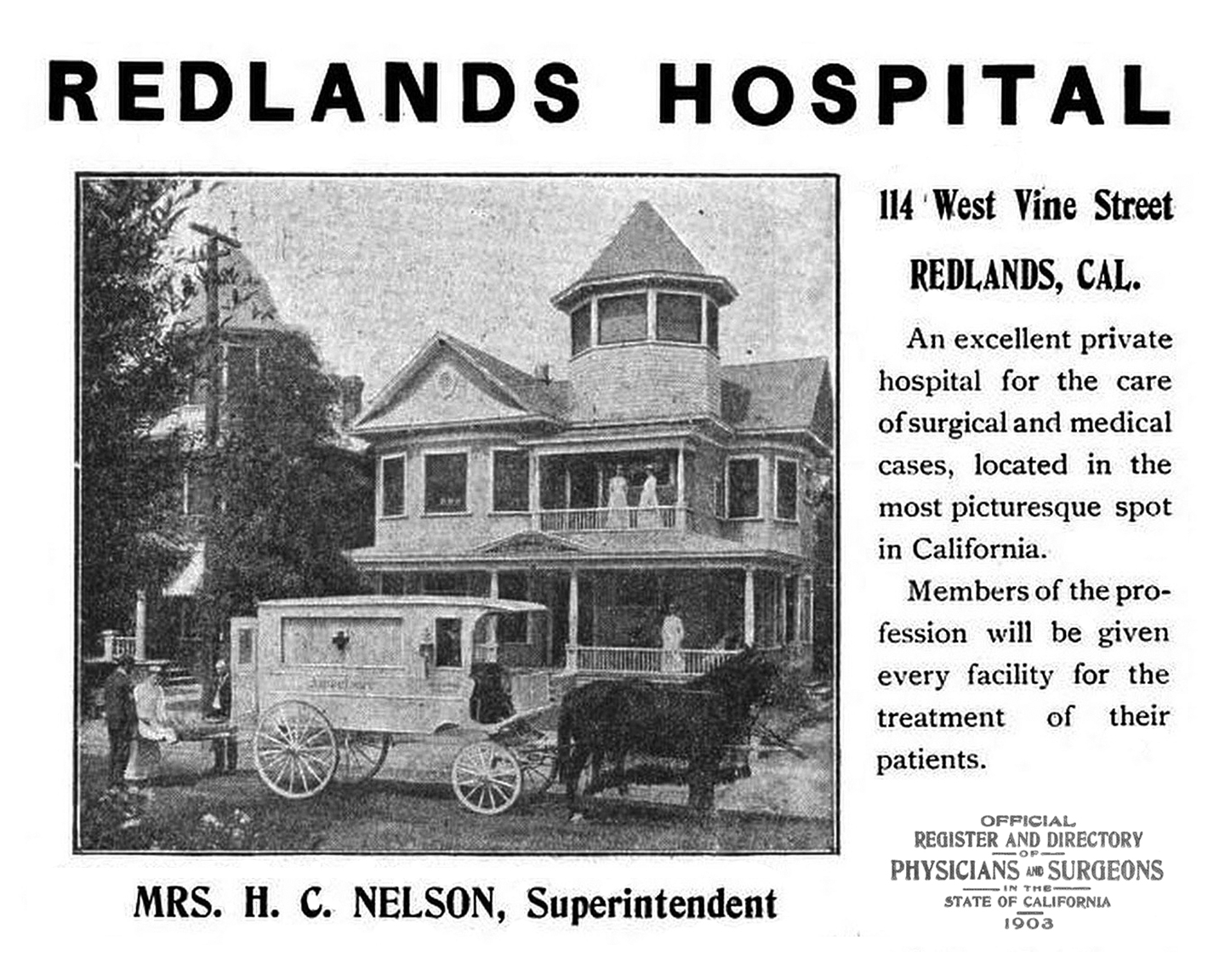 Redlands Hospital 1903 - 1904