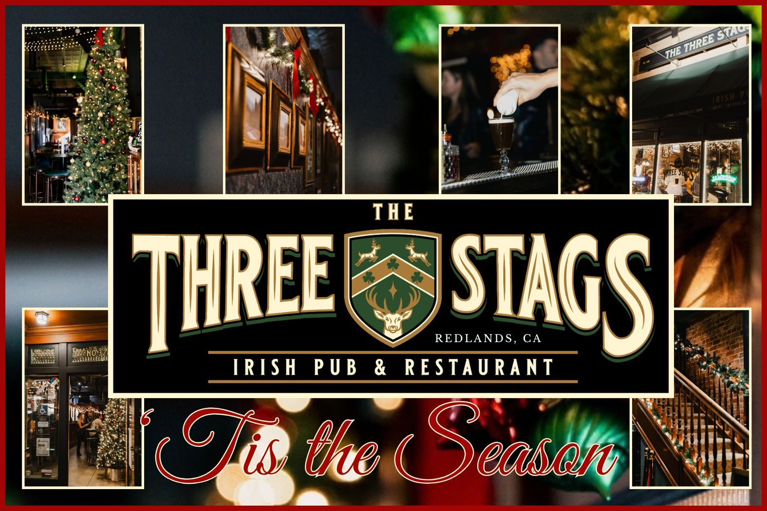 The Three Stags Irish Pub decorated for Christmas in Redlands